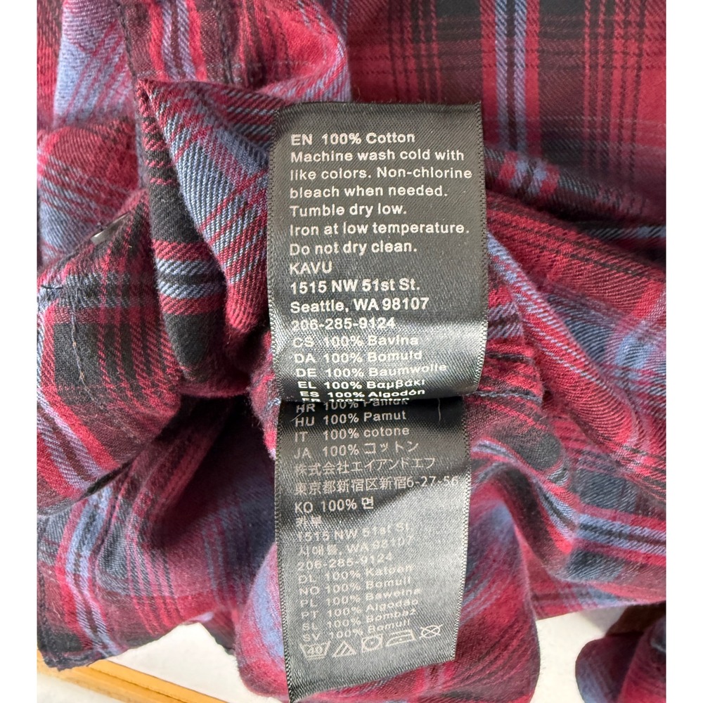 KAVU Shirt Dress Womens XXL Red Blue Plaid Flannel Button Up Elbow Patches - Picture 8 of 9